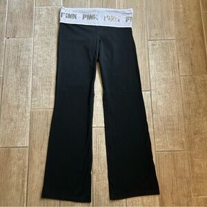 PINK Victorias Secret Flare Sequin Foldover Waistband Leggings size Large